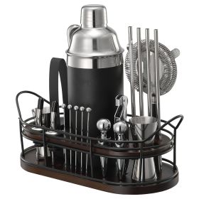 Cocktail Shaker Set, 23-Piece Stainless Steel Bar Tools with Bamboo Stand, Martini Bartender Kit Accessories | Mixer Spoon, Muddler, Jiggers, Str