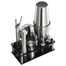 Cocktail Shaker Set, 14-Piece Stainless Steel Bar Tools with Acrylic Stand, Boston Bartender Kit Accessories | Mixer Spoon, Muddler, Jiggers, Str