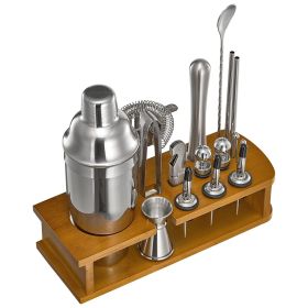Cocktail Shaker Set, 18-Piece Stainless Steel Bar Tools with Bamboo Stand, Martini Bartender Kit Accessories | Mixer Spoon, Muddler, Jigger, Stra
