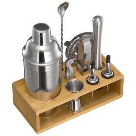 Cocktail Shaker Set, 10-Piece Stainless Steel Bar Tools with Bamboo Stand, Martini Bartender Kit Accessories | Mixer Spoon, Muddler, Jigger, Stra