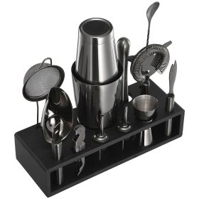 Cocktail Shaker Set, 13-Piece Stainless Steel Bar Tools with Bamboo Stand, Boston Bartender Kit | Mixer Spoon, Muddler, Jigger, Strainer