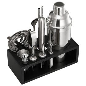 Cocktail Shaker Set, 13-Piece Stainless Steel Bar Tools with Bamboo Stand, Martini Bartender Kit Accessories | Mixer Spoon, Muddler, Jigger, Stra