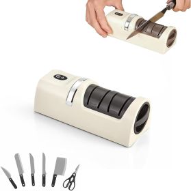 Rechargeable Electric Knife Sharpener with 2-Stage Diamond Abrasives, Portable Home Use Knife Sharpener Electric for Kitchen, Fruit