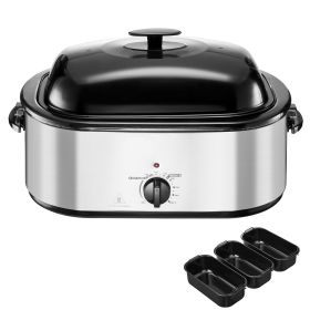 Roaster Oven, 24QT Electric Turkey Roaster Oven, 150-450 Fahrenheit Adjustable Temp Electric Roasting Pan with 3 Bin Buffet Server, Self-Basting