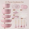 21 Pcs Pots and Pans Non Stick Ceramic Cookware Set, Detachable Handles, RV Kitchen Cooking Set, Oven Safe, Induction Ready, Stackable, Pink