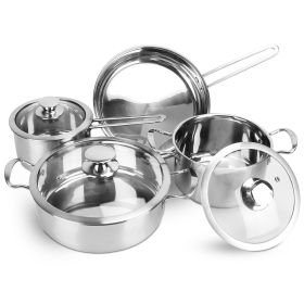 Stainless Steel Cookware Set Fast Even Heat Induction Pots Pans Set Dishwasher Safe with 2.7 3.7 Quart Stockpot 2 Quart Saucepan 9.17in Frying Pa