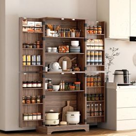 75" Tall Kitchen Pantry, Farmhouse Storage Cabinet with Barn Doors, Organizer, Drawer and Adjustable Shelves, Rustic Wood Cupboard for Kitchen, D (Option: Brown)