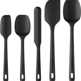5 Piece Silicone Spatula Set, Heat Resistant Rubber Kitchen Utensils For Cooking & Baking (Option: Black)