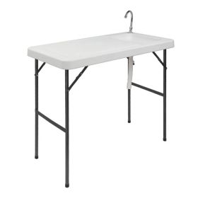 Folding Portable Fish Fillet & Hunting & Cutting Table with Sink Faucet (Option: Off White)