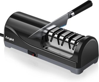 Electric Knife Sharpener for Kitchen, 3-Stage Knife Sharpener Electric with 100% Diamond Abrasives, 20° Precision Angle Guide (Color: Black)