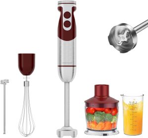 5-in-1 Immersion Hand Blender Set with Variable Speed, 400W, Stainless Steel - Includes Chopper, Whisk, Milk Frother, and Beaker - Ideal for Soups (Color: Red)